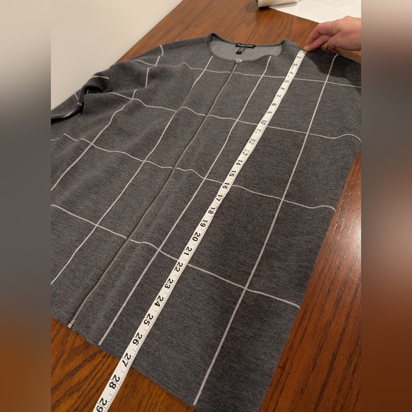 Eileen Fisher SP Sweater Gray Cardigan Full Zip Merino Wool Windowpane Stripes - Picture 10 of 11